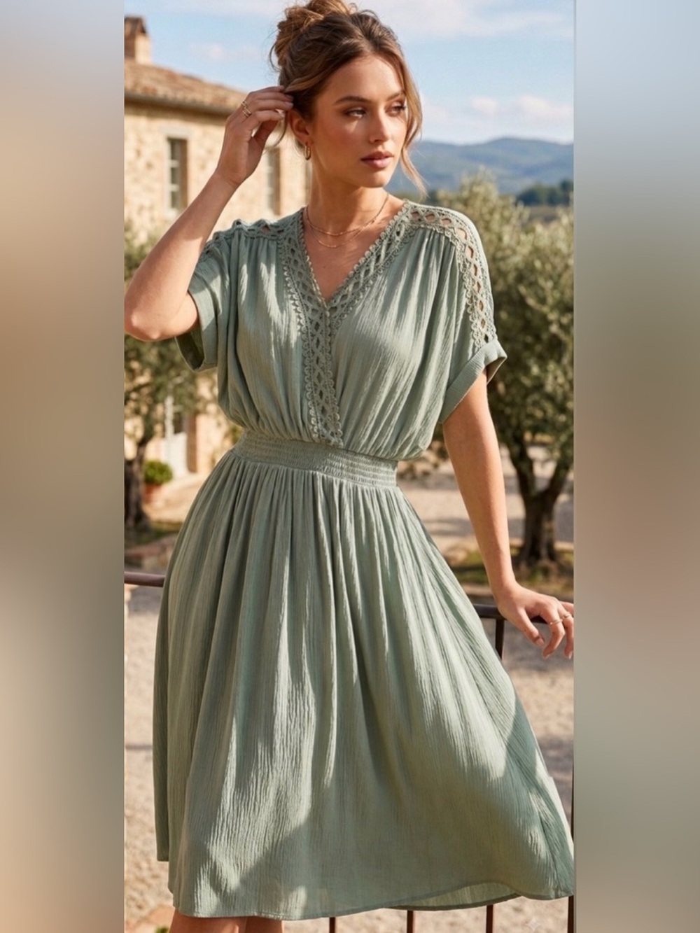 NWT - Davi & Dani Rayon Lace Embellished Dress in Sage